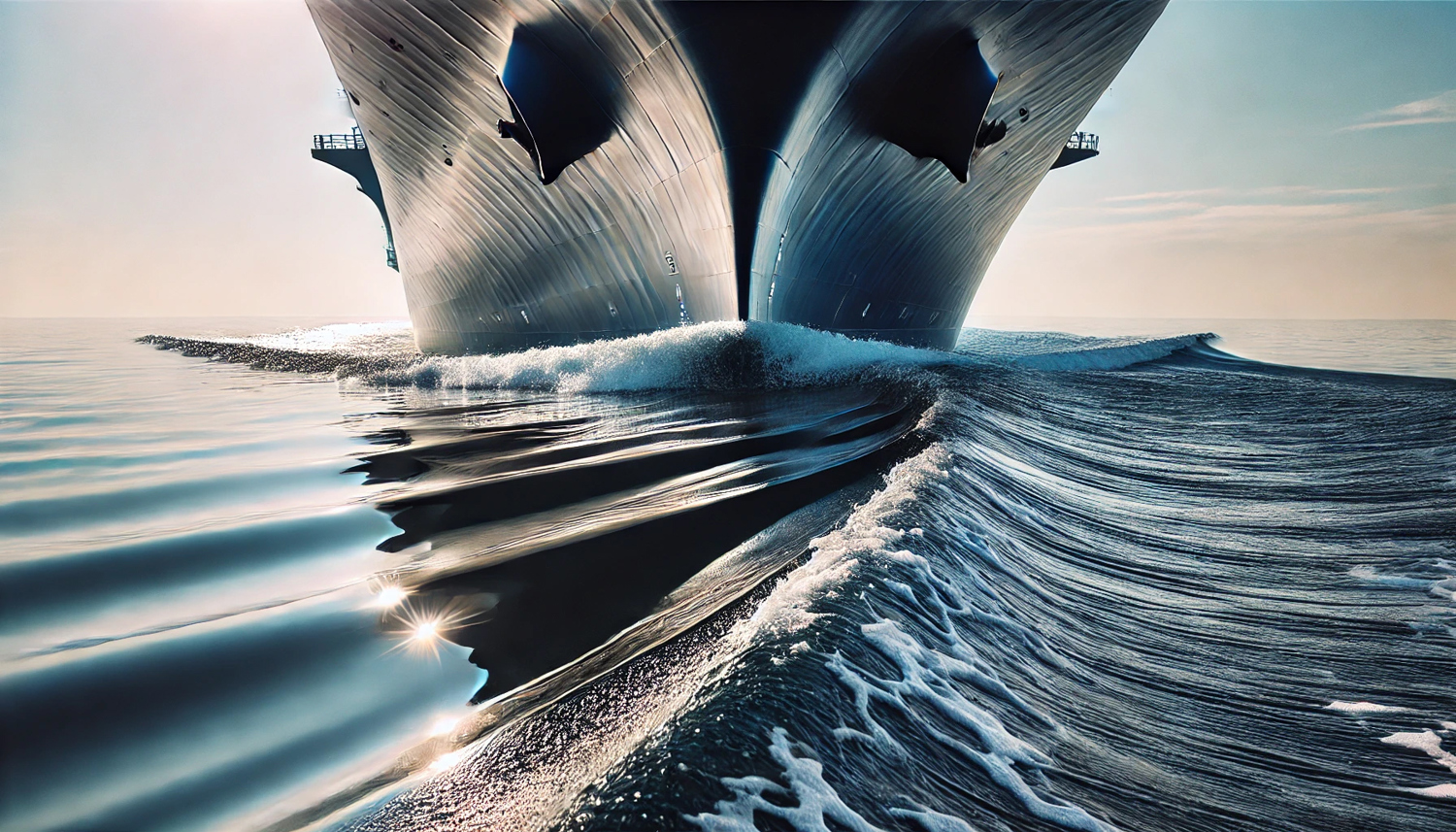 Illustration of ship breaking waves