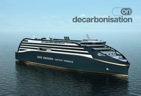 Concept render of a zero-emission cruise ship sailing at sea